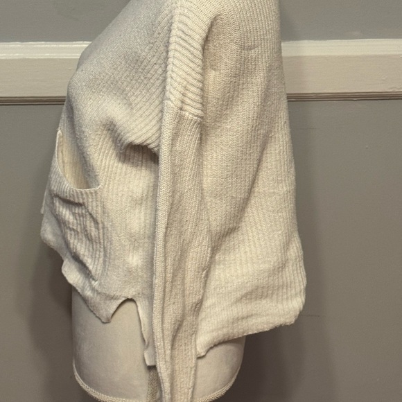 Madewell Cream Crew Neck Ribbed Cropped Long Sleeve Knit Cozy Pockets Sweater - Picture 5 of 8